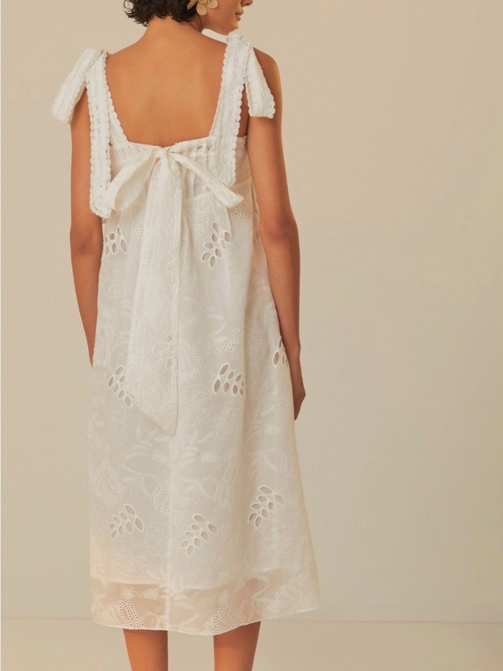 FARM Rio White Eyelet Tie-Shoulder Midi Dress - Picture 5 of 13